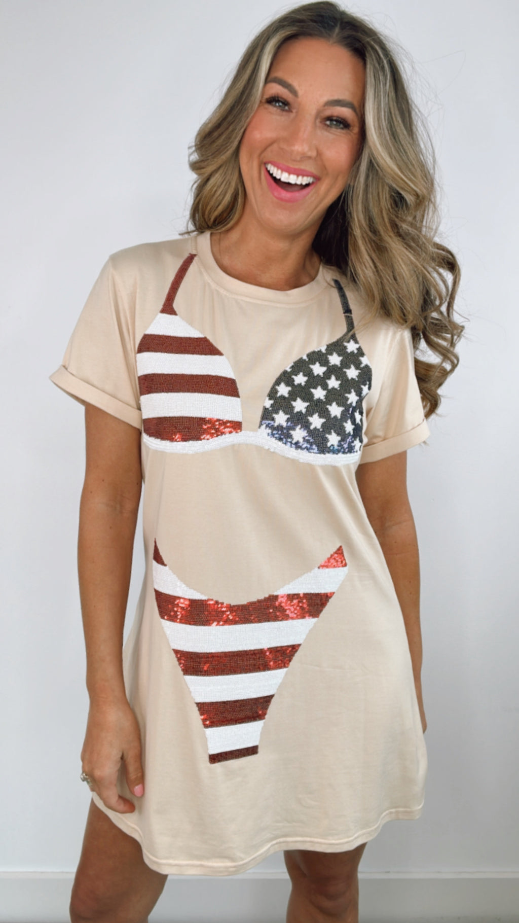 Queen of Sparkles Nude Stars and Stripes Bikini Coverup