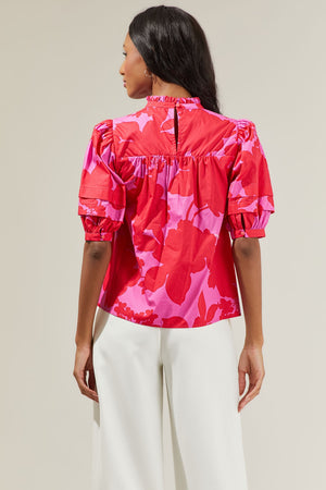Pink/Red Floral Mock Neck Top (XS)