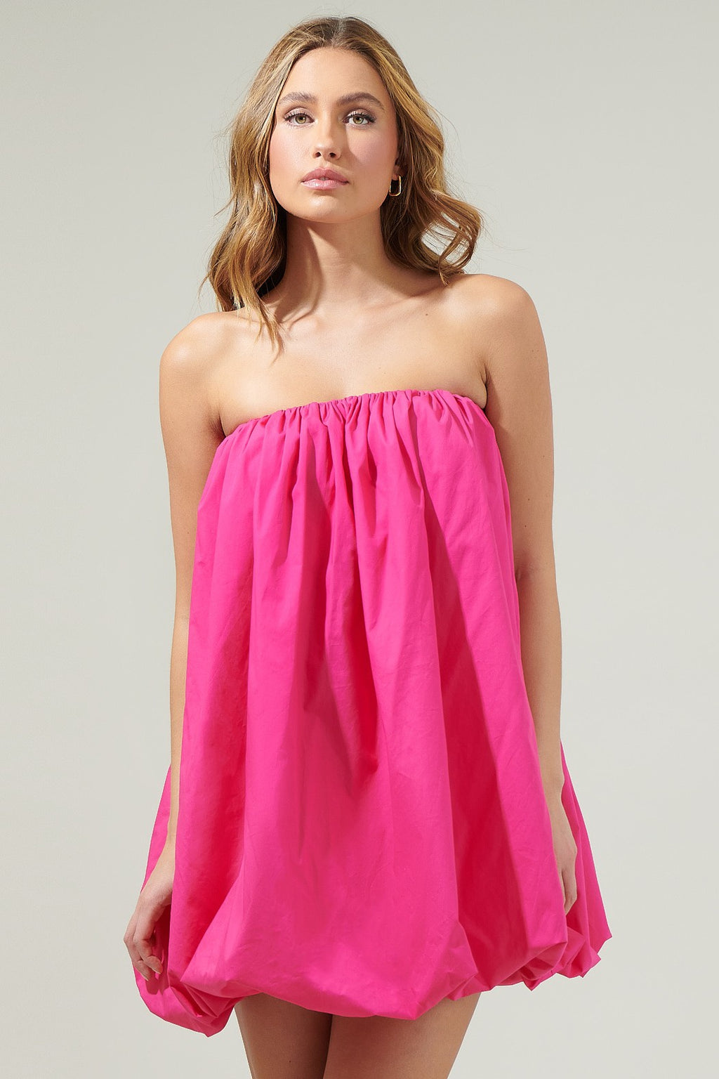 Pink Strapless Bubble Mini Dress