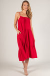 Red Gauze Tiered Midi Dress (XS)