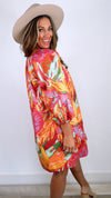 Karlie Abstract Tropical Palm V-Neck Dress (LARGE)