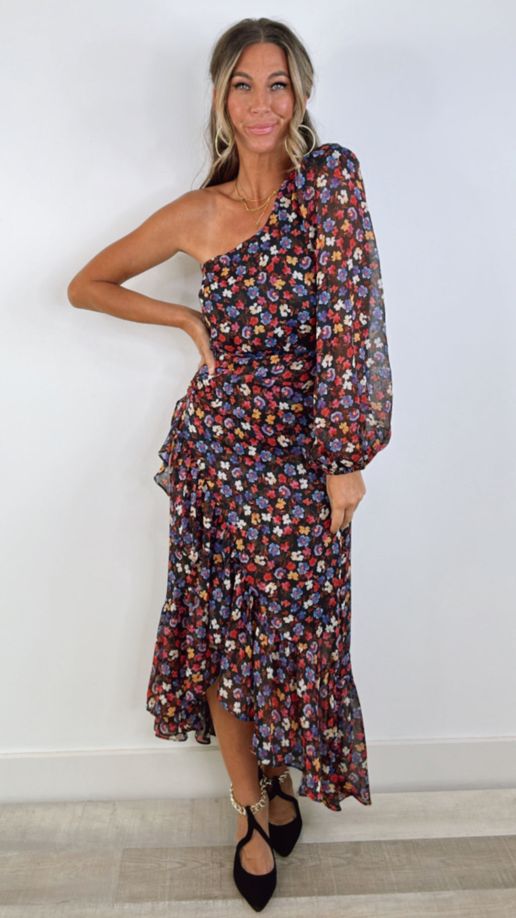 Blue/ Red Ditsy Print Calista Maxi Dress (SMALL)