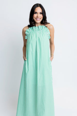 Karlie Green Stripe Apron Maxi Dress (LARGE)