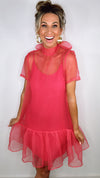 Karlie Pink Organza Bow Back Dress (SMALL)