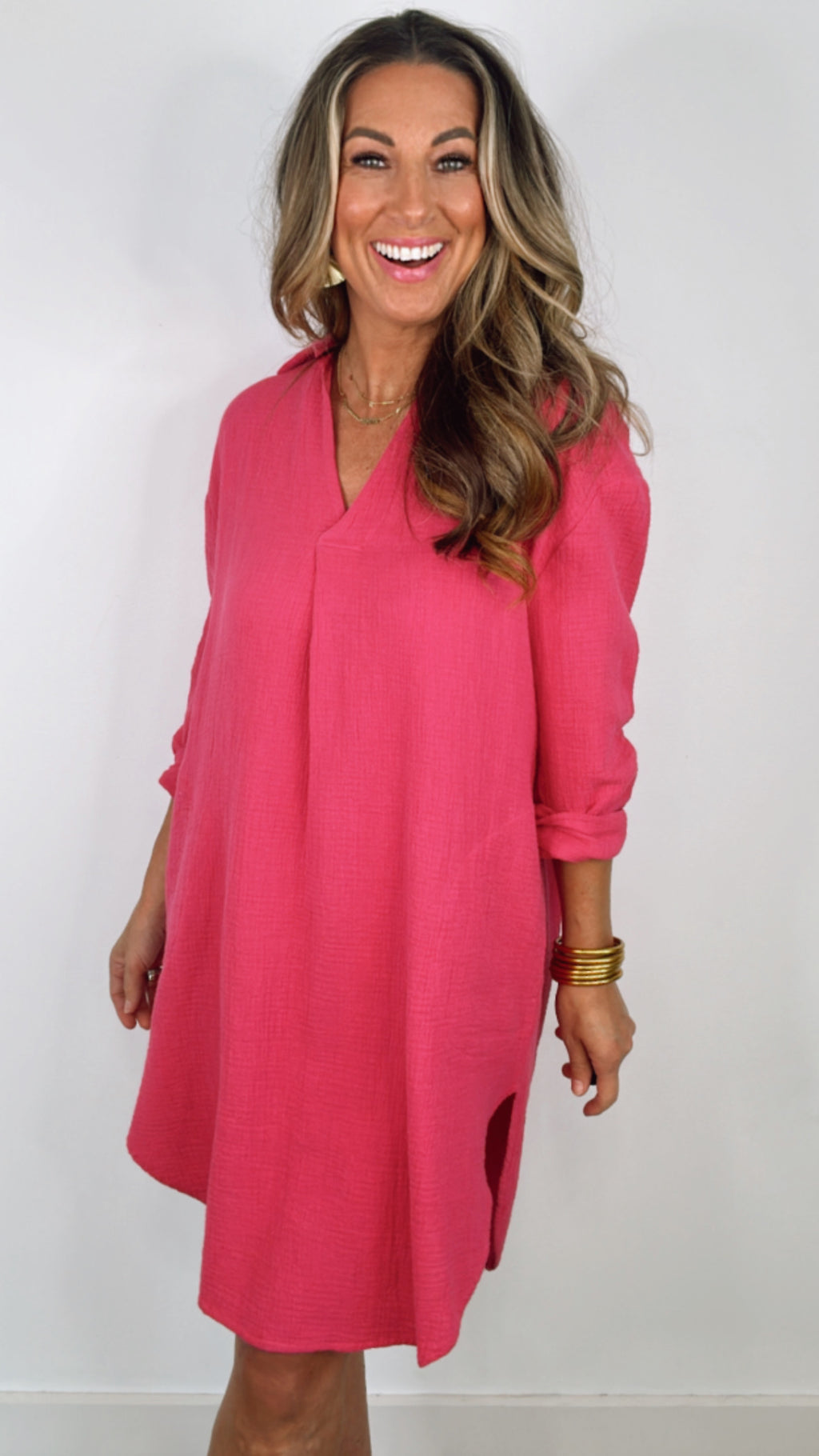 Ivy Jane Pink Popover Gauze Tunic Dress (XS)