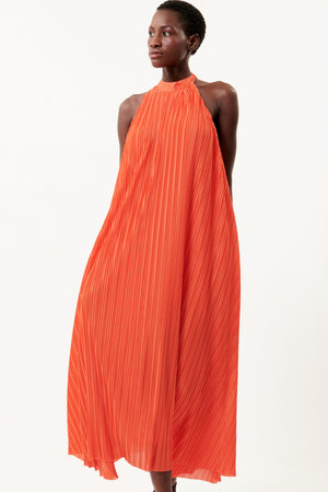 FRNCH Manelle orange Pleat Midi Dress