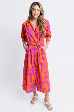 Karlie Geometric Poplin Shirt Dress (LARGE)