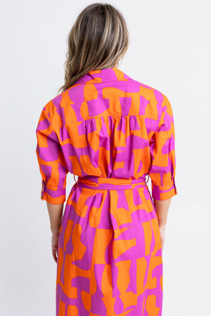 Karlie Geometric Poplin Shirt Dress (LARGE)
