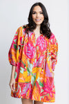 Karlie Abstract Tropical Palm V-Neck Dress (LARGE)