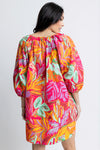 Karlie Abstract Tropical Palm V-Neck Dress