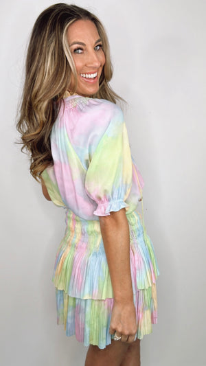 Current Air Cotton Candy Pleat Tiered Mini Skirt