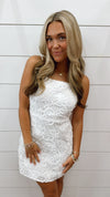 White Lace Fitted Mini Dress (LARGE)