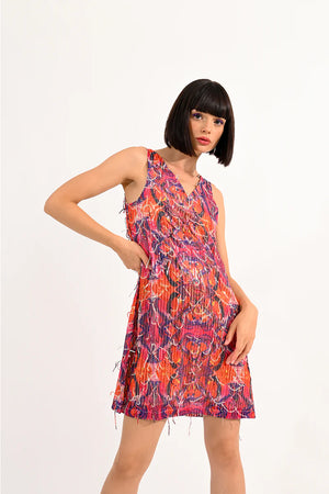 Printed Sequin V-Neck Printed Dress