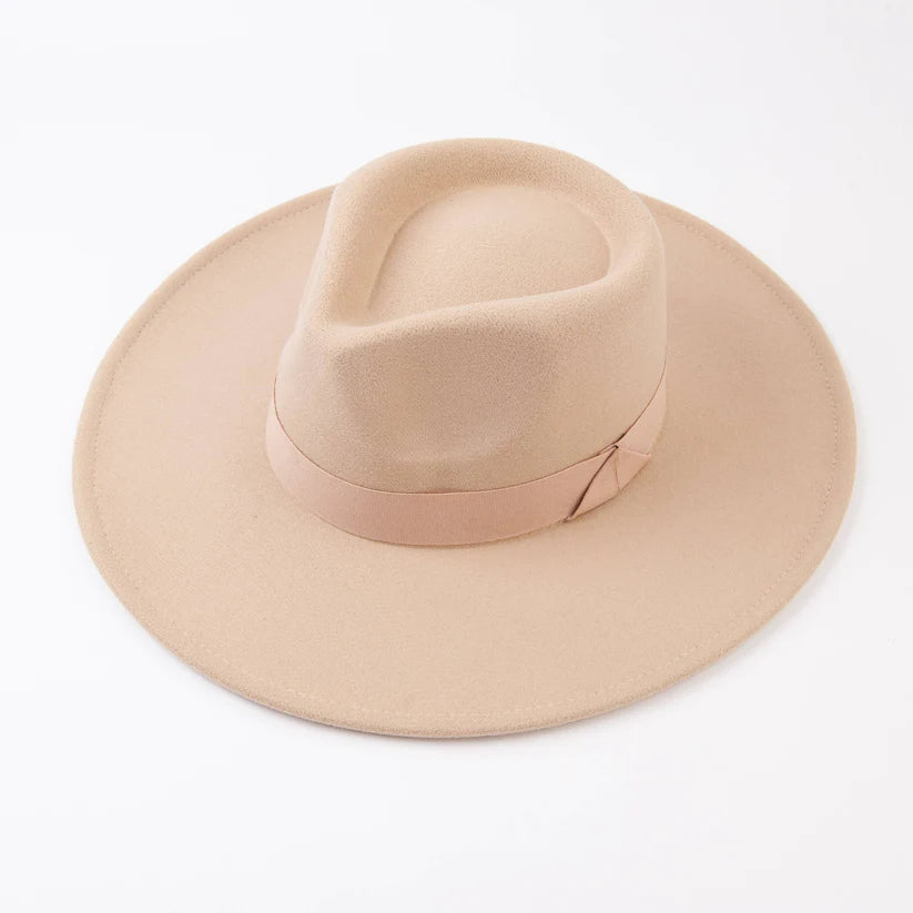 Blush Trimmed Wool Wide Brim Hat