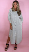 Hunter Green Stripe Button Down Midi Dress