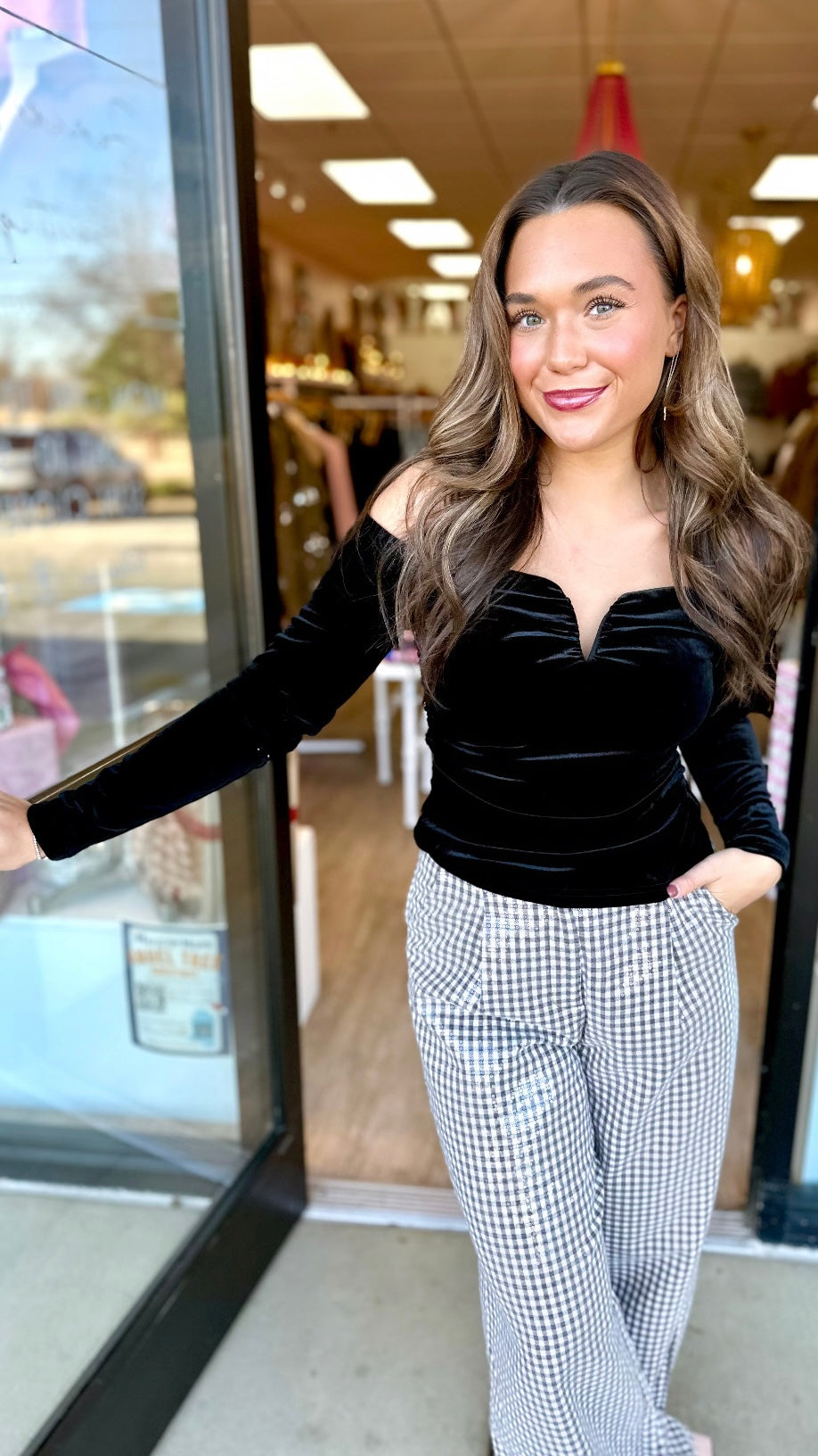 ASTR Black Salem Velvet Off Shoulder Top