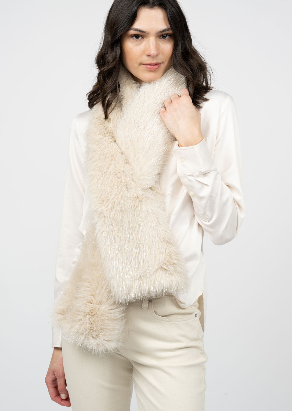 Ivy Jane Faux Fur Sparkle Ivory Scarf