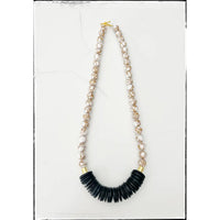 Black Wood & Bead in White Lace Necklace