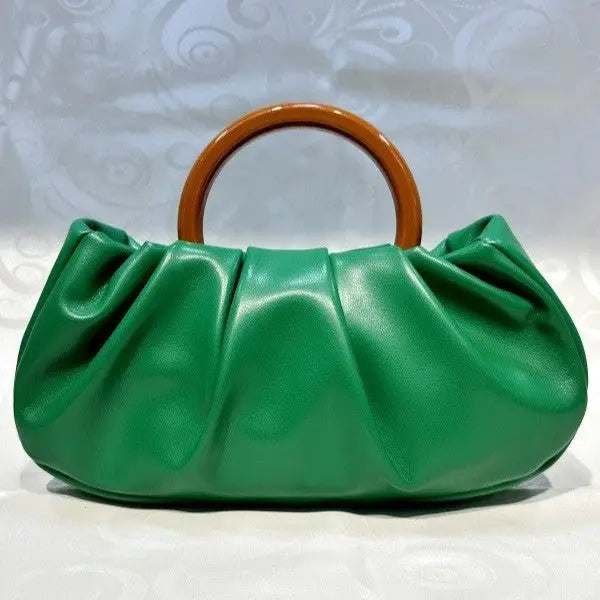 Green Ruched Cloud Round Handle Handbag