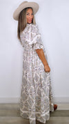 Karlie Boho Floral Puff Sleeve Crochet Trim Maxi Dress