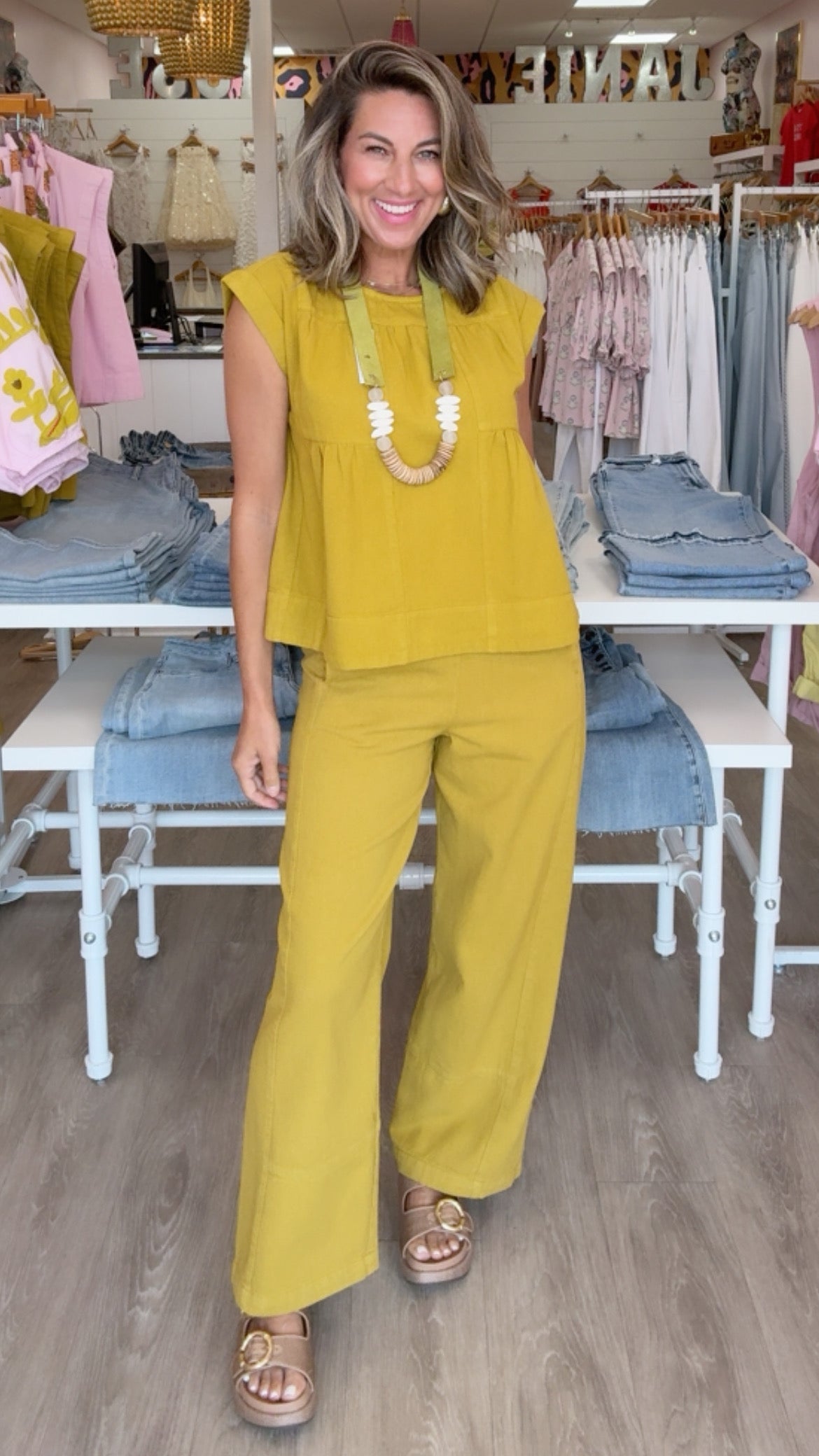 Ivy Jane | Ochre Patched Swing Top (XS)