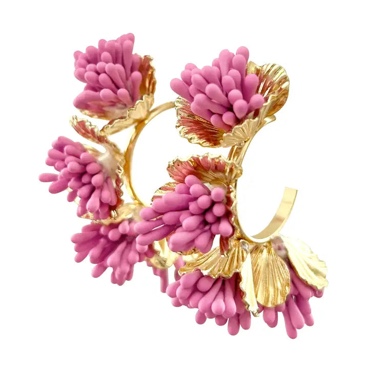 Hot Pink Maxine Floral Hoop Earring