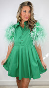Queen of Sparkles Green/ White Feather Sleeve Dress