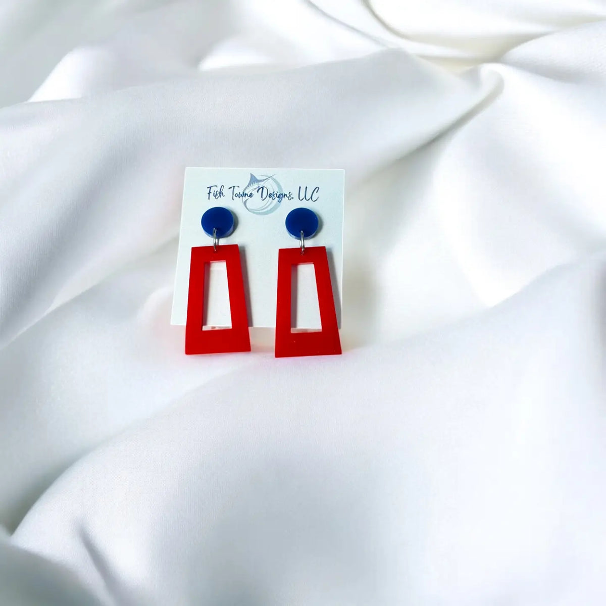 Acrylic Red/Blue Open Rectangle Earring
