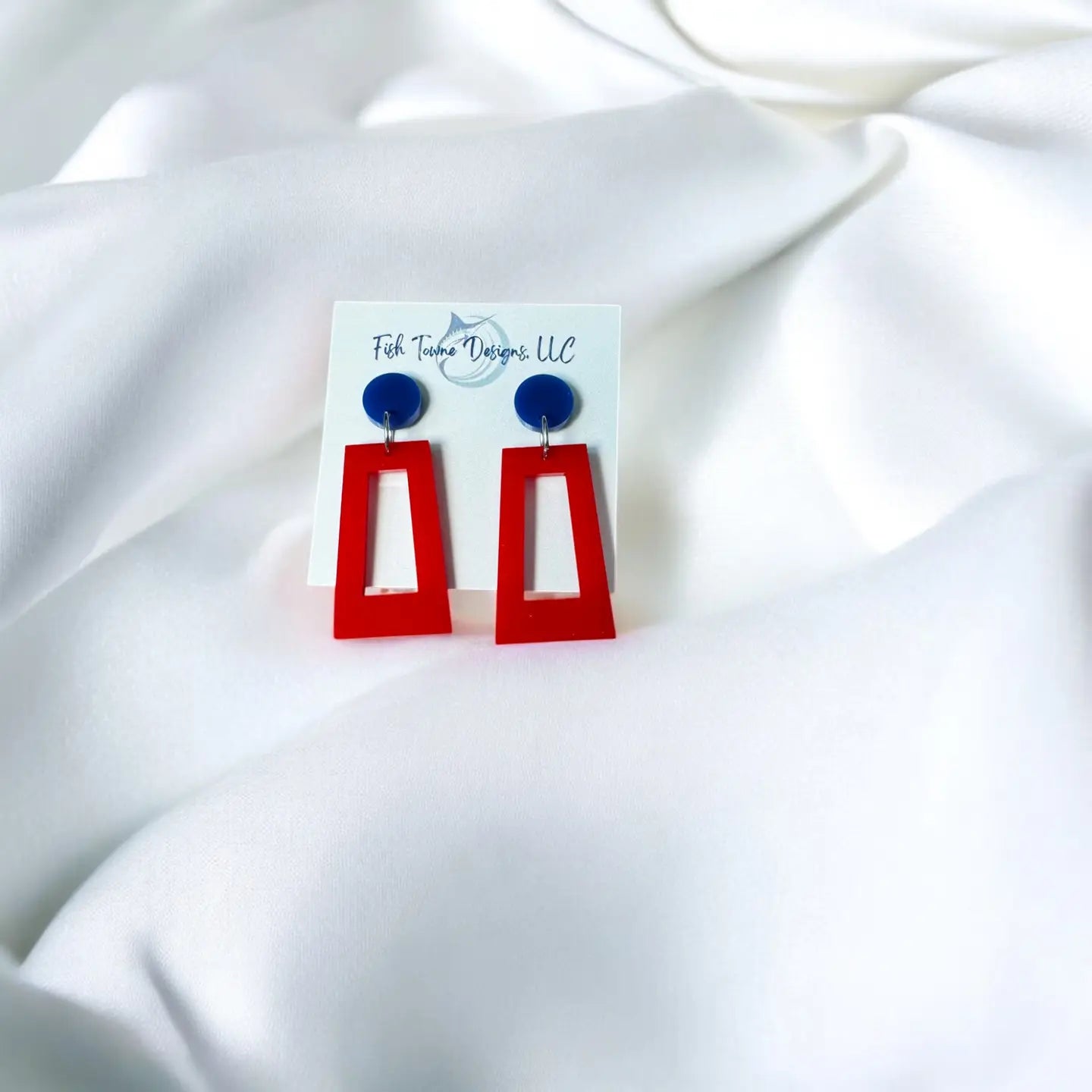 Acrylic Red/Blue Open Rectangle Earring