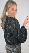 Endless Rose Jet Black Sequins Blouson Top (1 MEDIUM)