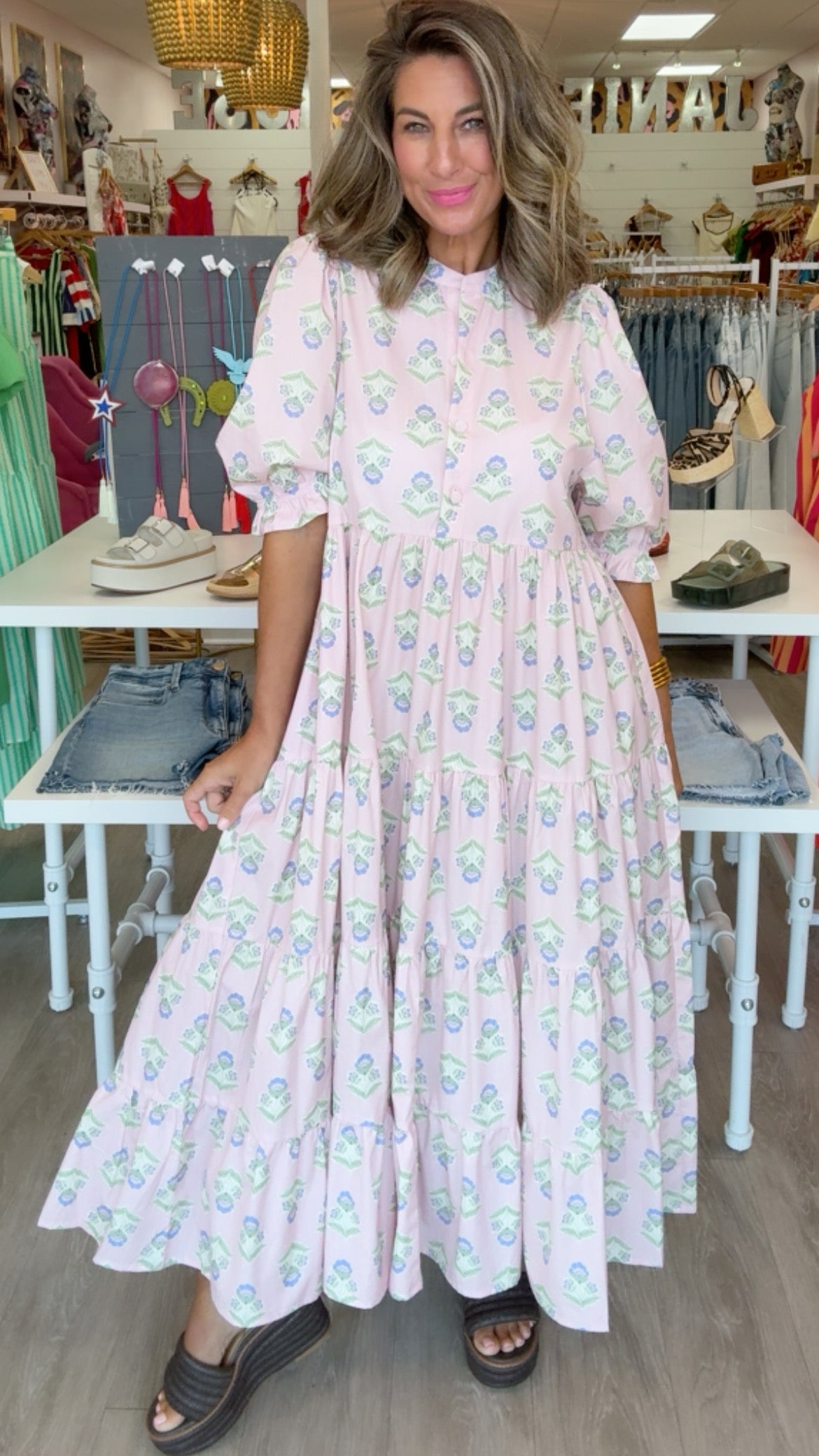 Karlie | Pink French Floral Tier Maxi Dress