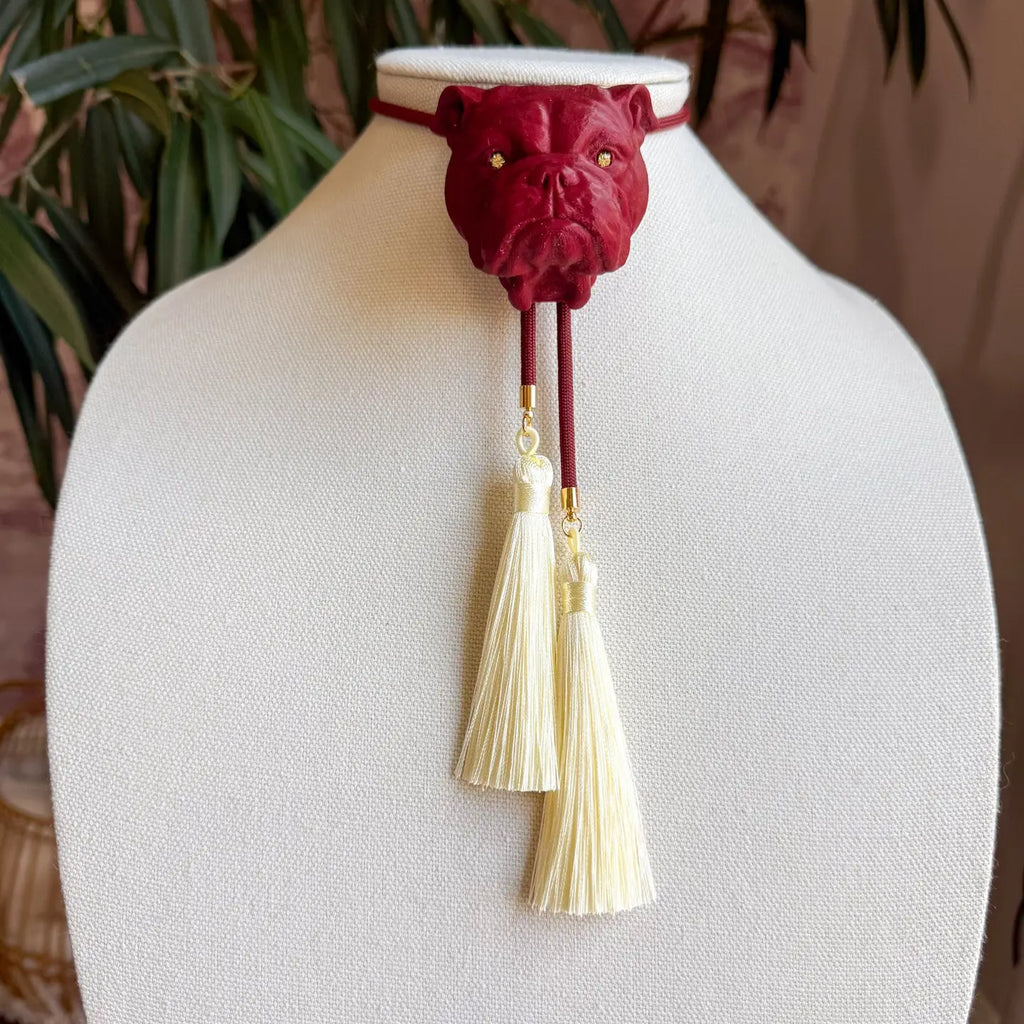Bulldog Bolo with Maroon & Ivory Tassel