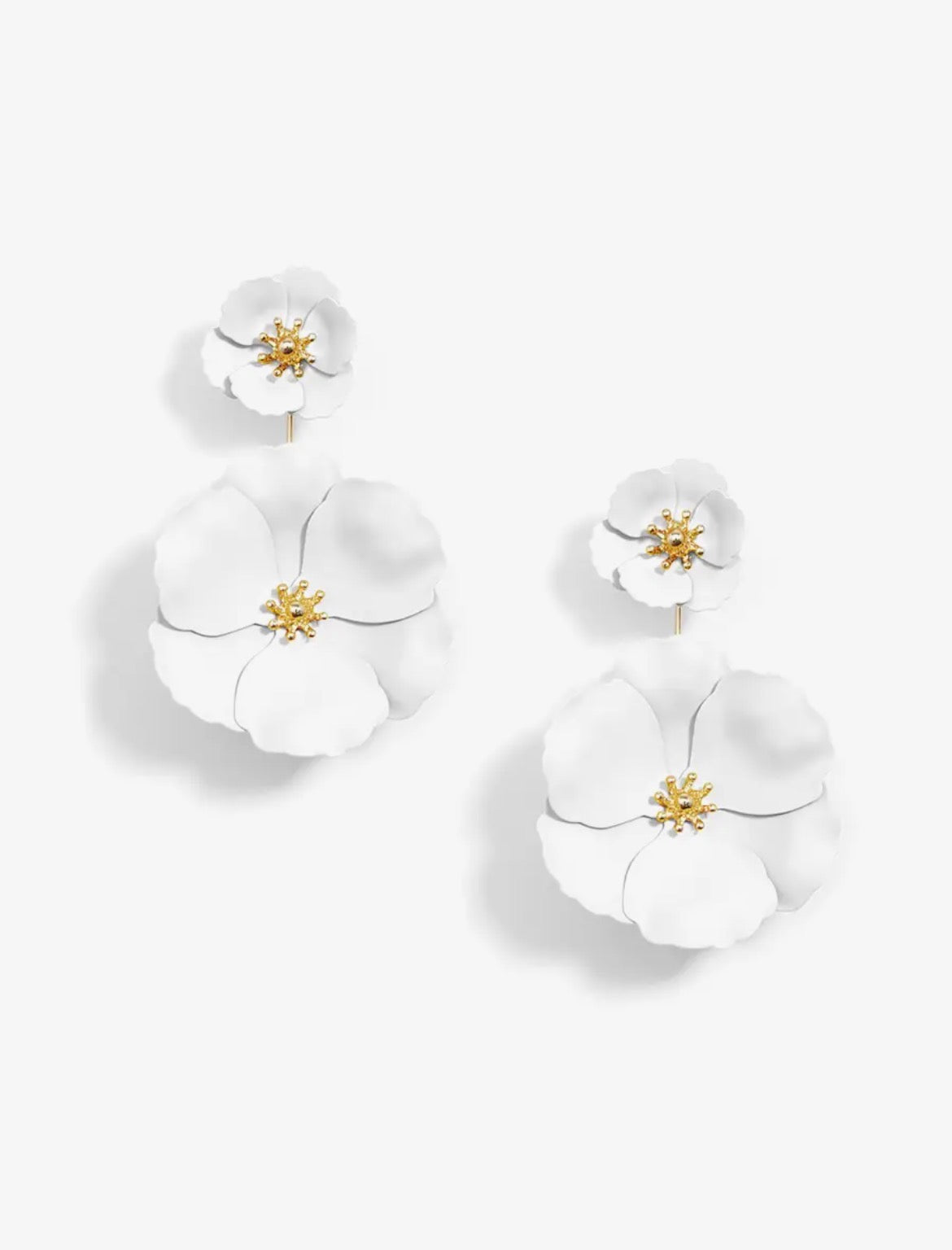 White Double Flower Drop Earring