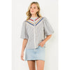 THML Striped Puff Sleeve Button Down Top (SMALL)