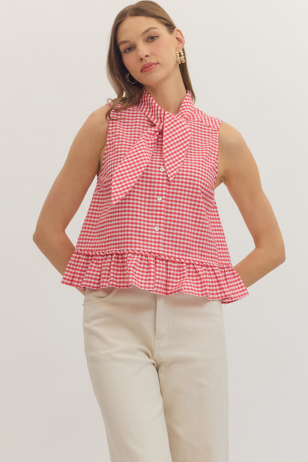 Red Sleeveless Gingham Tie Top (1 LARGE)