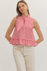 Red Sleeveless Gingham Tie Top (1 LARGE)