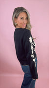 Black Flower Embroidered Contrast Cardigan (1 LARGE)