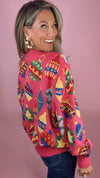 Queen of Sparkles Hot Pink Multi Jewel Ornament Sweater