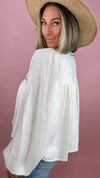 Ivory Embroidered Trim Balloon Sleeve Blouse (1 MEDIUM)