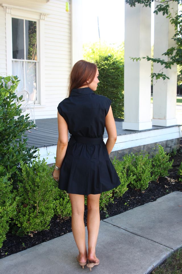 Karlie | Navy Solid Poplin Shirt Dress w/ Belt