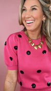 Fuchsia/Black Sequin Dot Top