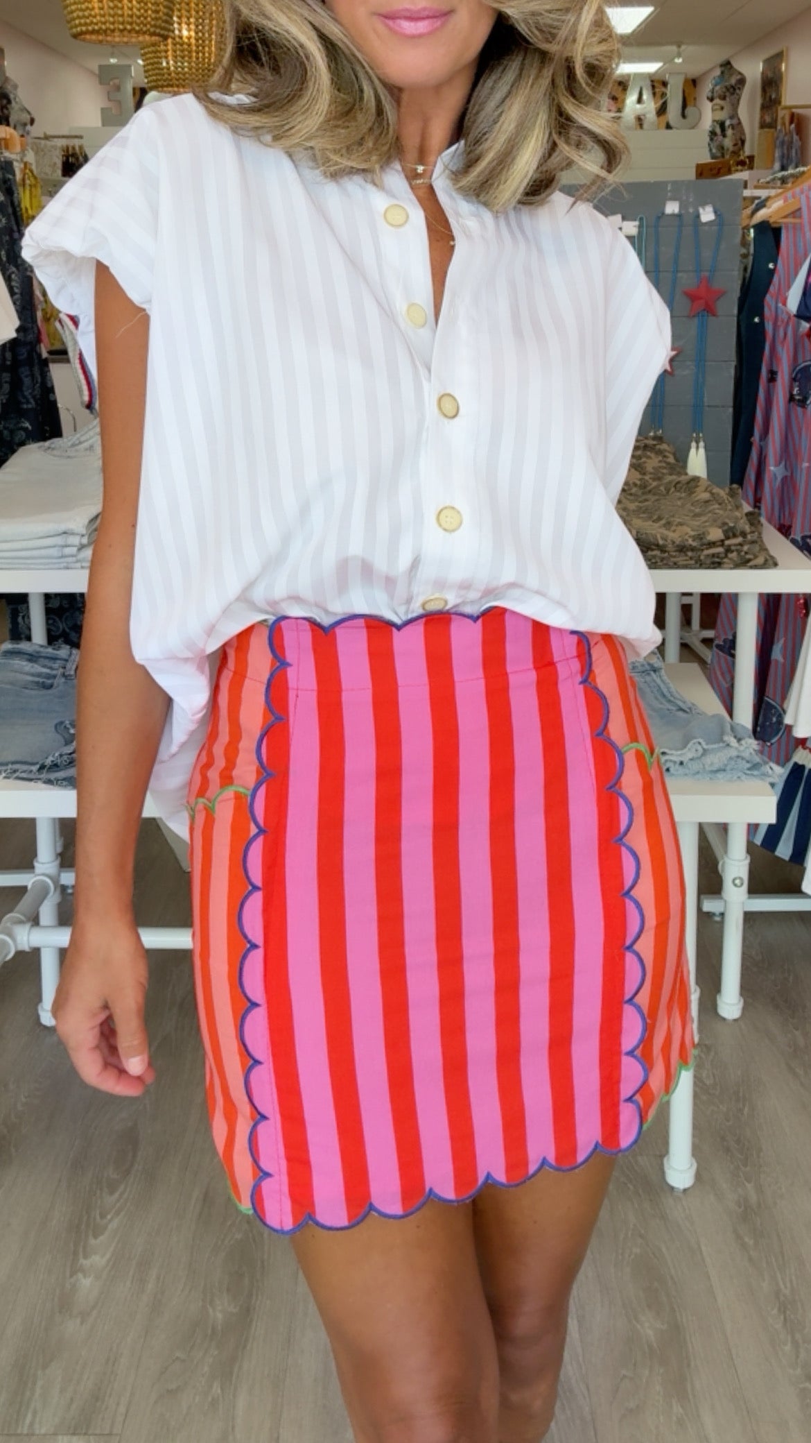 Karlie | Fuchsia Stripe Colorblock Scallop Skirt (SKIRT ONLY) (1 SMALL)