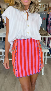 Karlie | Fuchsia Stripe Colorblock Scallop Skirt (SKIRT ONLY) (1 SMALL)