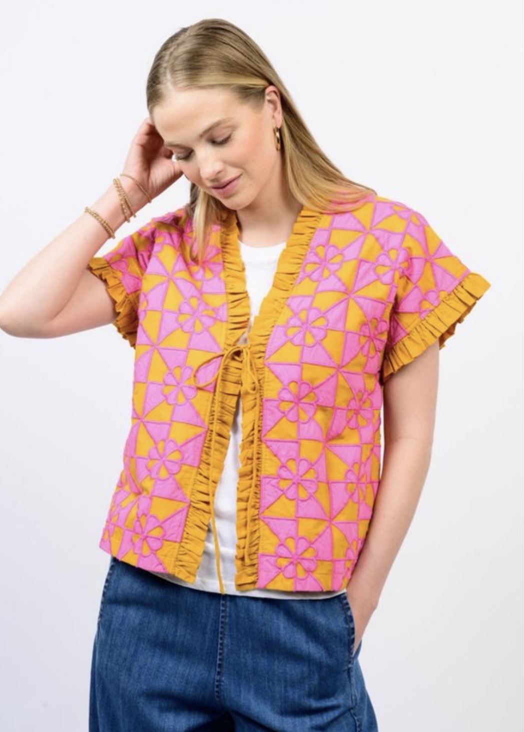 Ivy Jane Gold/Pink Appliqued Vest
