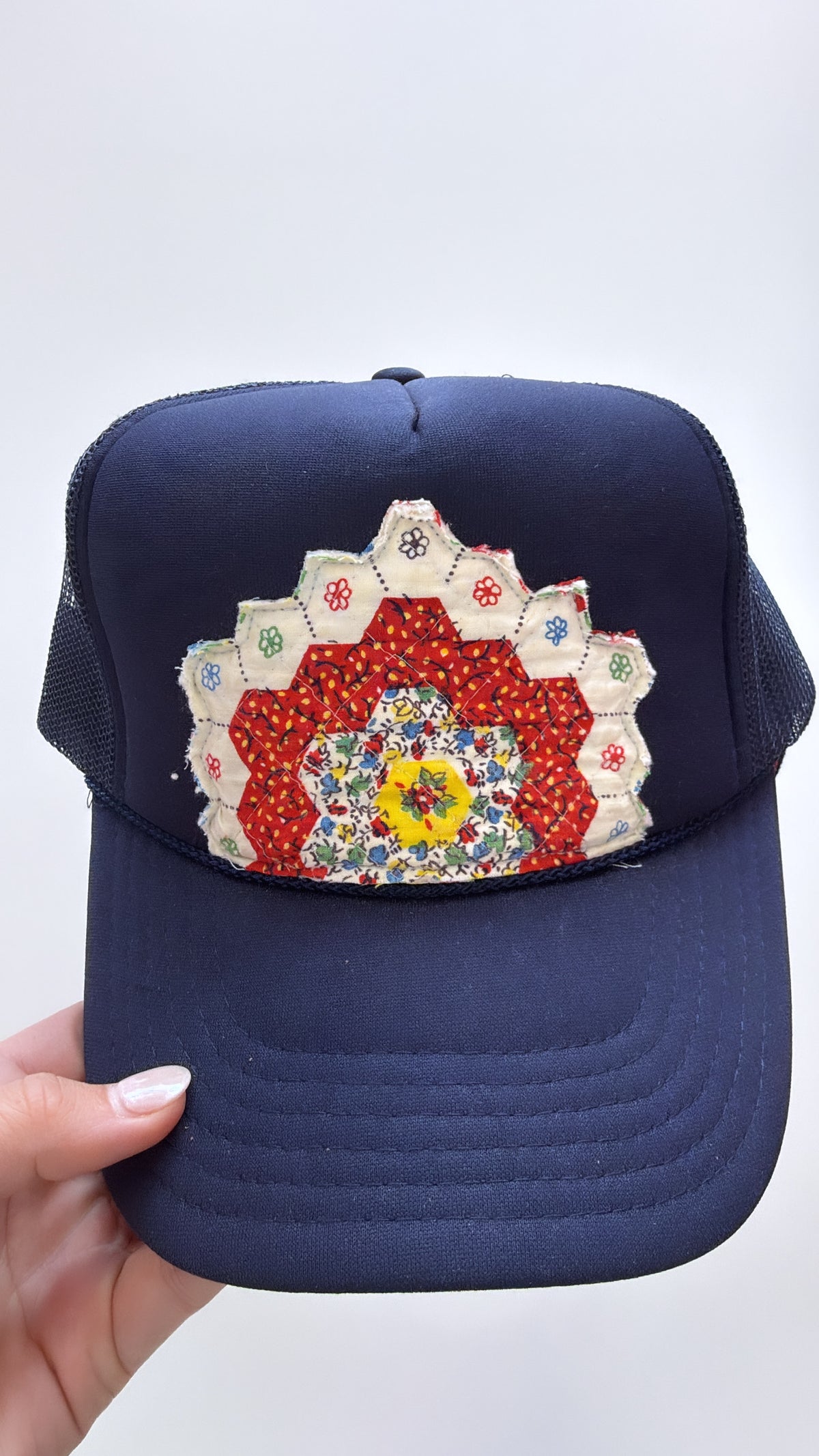 Red Multi Navy Quilted Trucker Hat