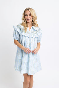 Karlie | Blue Floral Stripe PeterPan Stitched Mini Dress