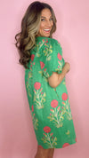 THML Green Puff Sleeve Floral Dress (1 LARGE)