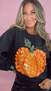 Queen of Sparkles Flower Sequin Pumpkin Sweatshirt