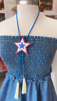 Firecracker Lone Star Bolo with Ocean Blue & Ivory Tassel