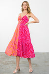 THML Color Block Zebra Print Midi Dress